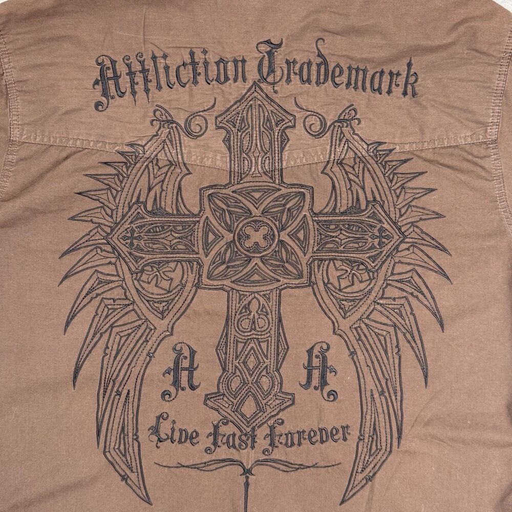 Affliction Black Premium Men’s Medium Brown Live Fast Forever Y2K Shirt